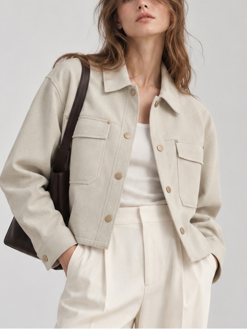 Philosophy Faux Leather Overshirt Utility Jacket Cream